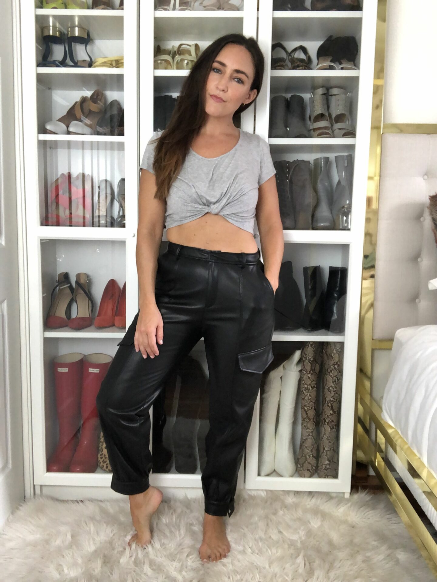 Zara faux leather cargo trousers