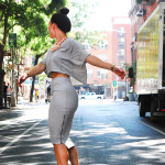 kasa shoes, gray 2 piece skirt and cropped top
