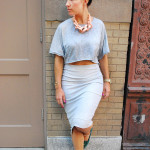 kasa shoes, gray 2 piece skirt and cropped top