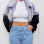 adidas superstar, purple fur, cropped top, mom jeans
