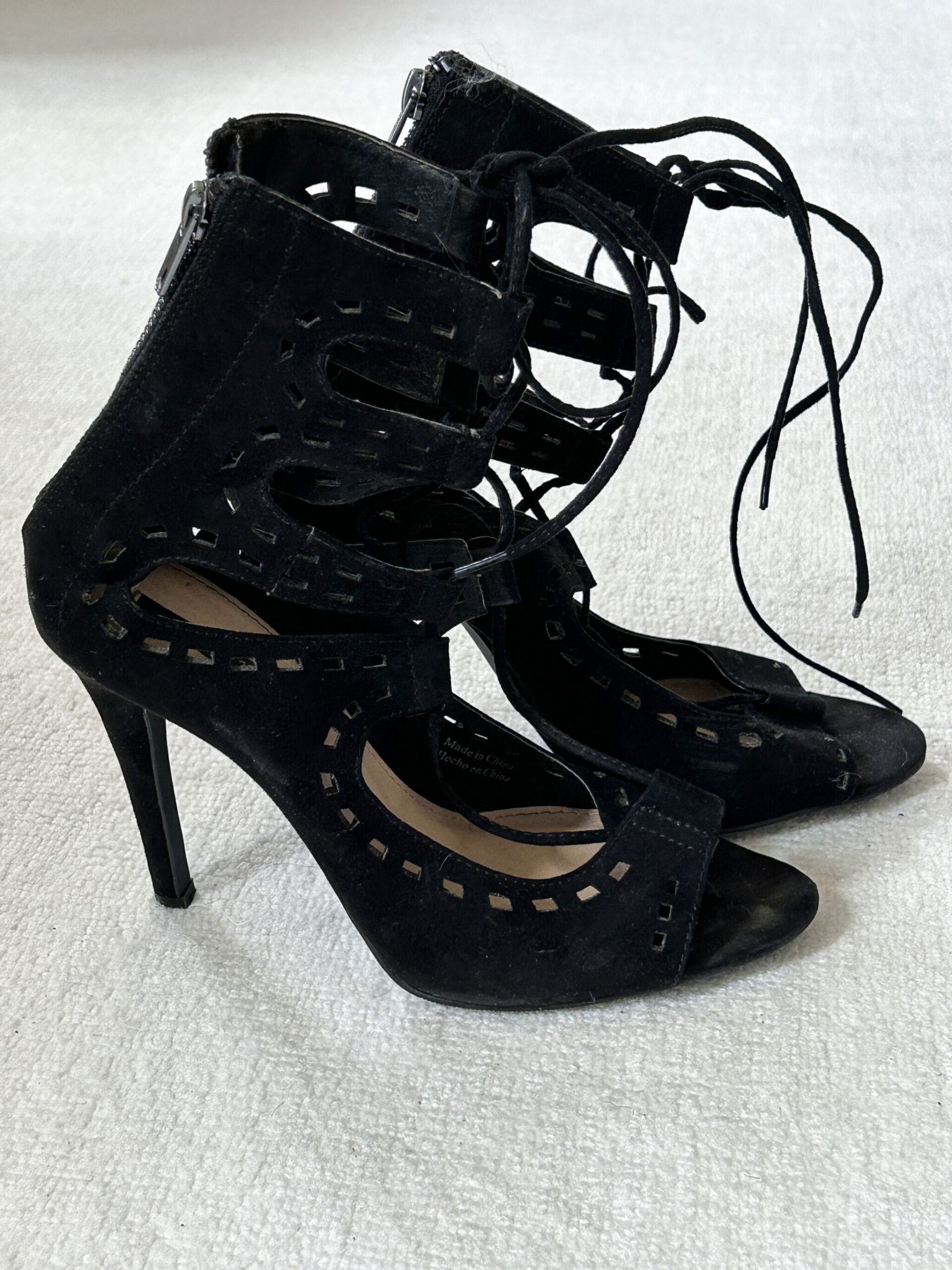 Forever21 Black Strappy Lace Up High Heel - Merideth Morgan