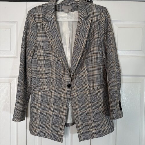 gray and tan checkered blazer