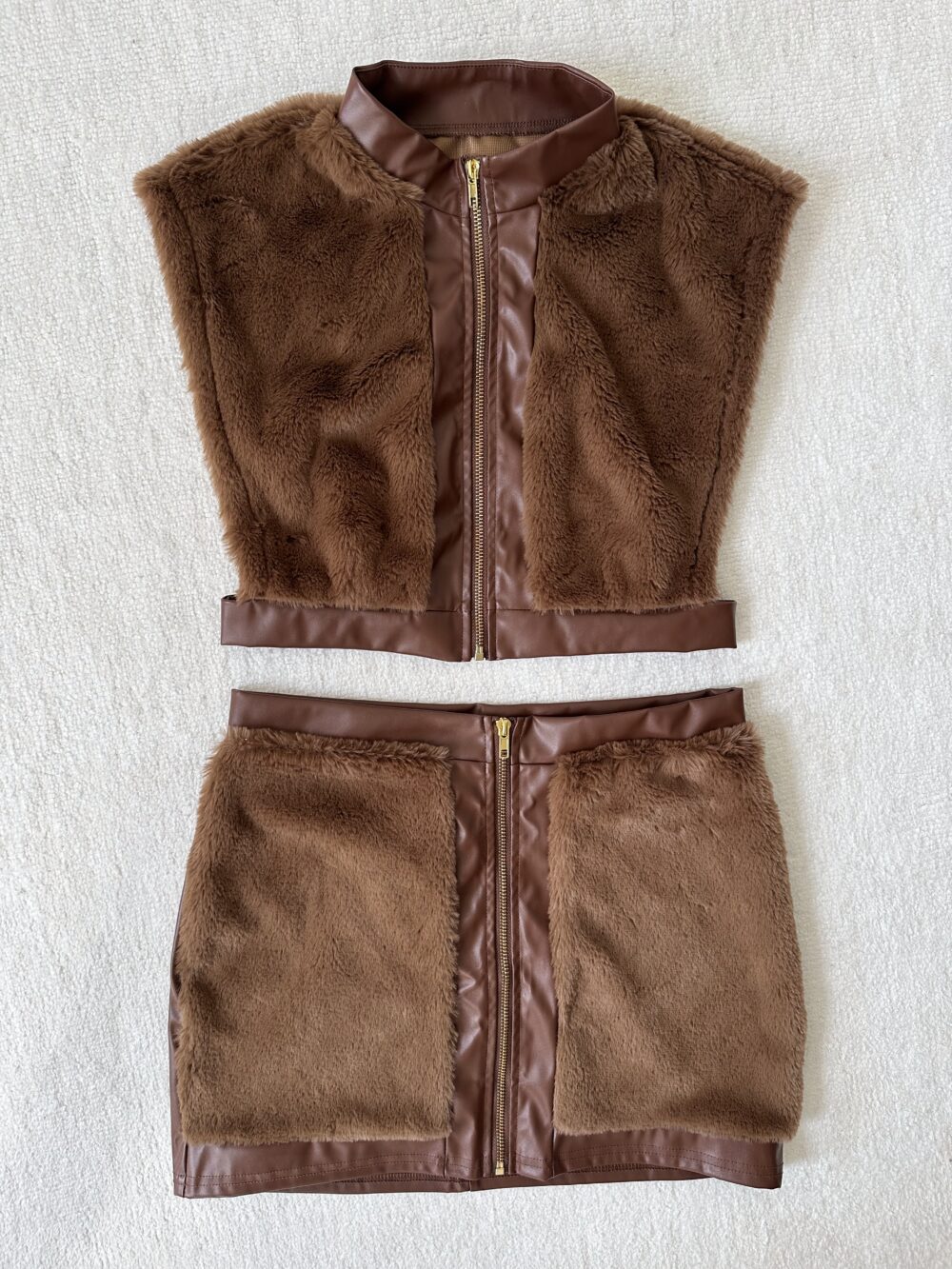 brown faux fur two piece